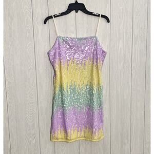 Vero Moda Singlet Mini Dress Limeade Jade Cream Sequin Size Large NWT